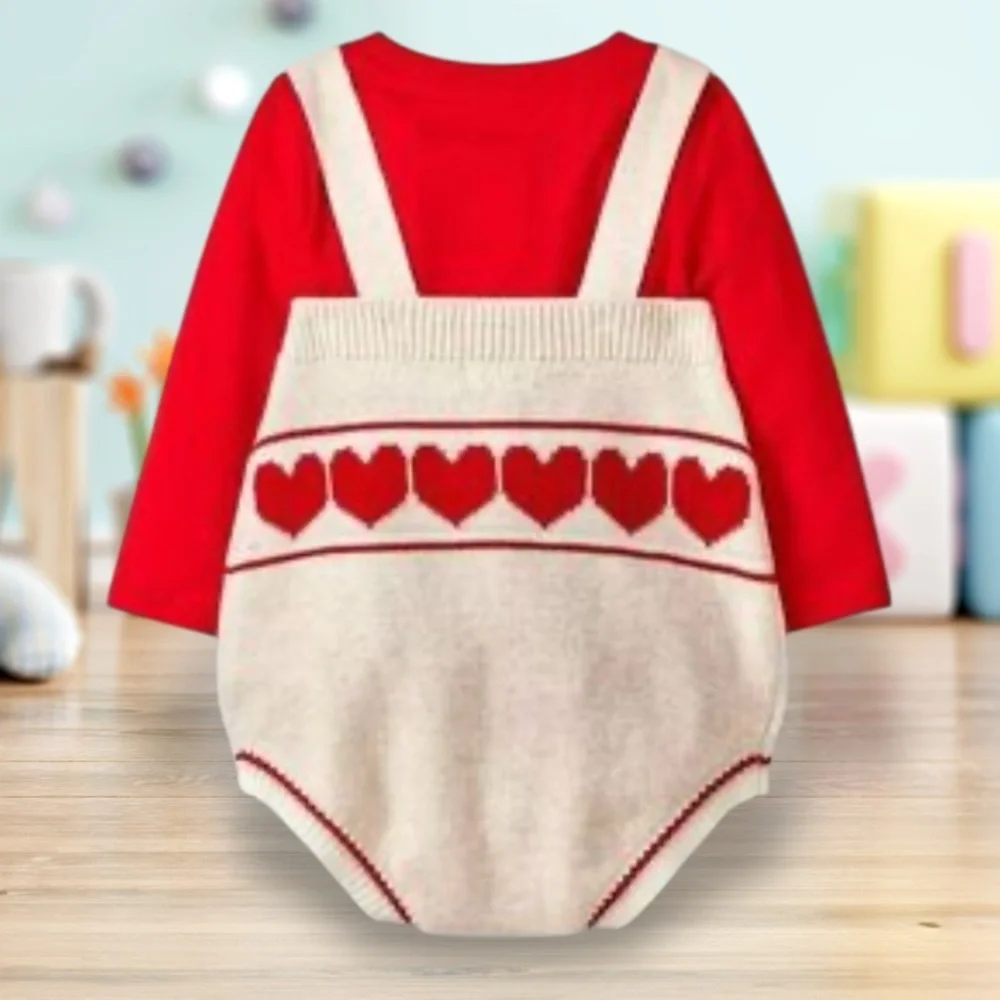 Cat & Jack Red and Cream Heart Knit Romper